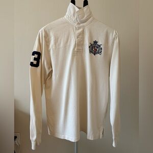 Men's Cream Polo Shirt with Embroidered Crest Medium